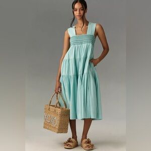 Anthropologie The Helena Square-Neck Tiered Midi Dress